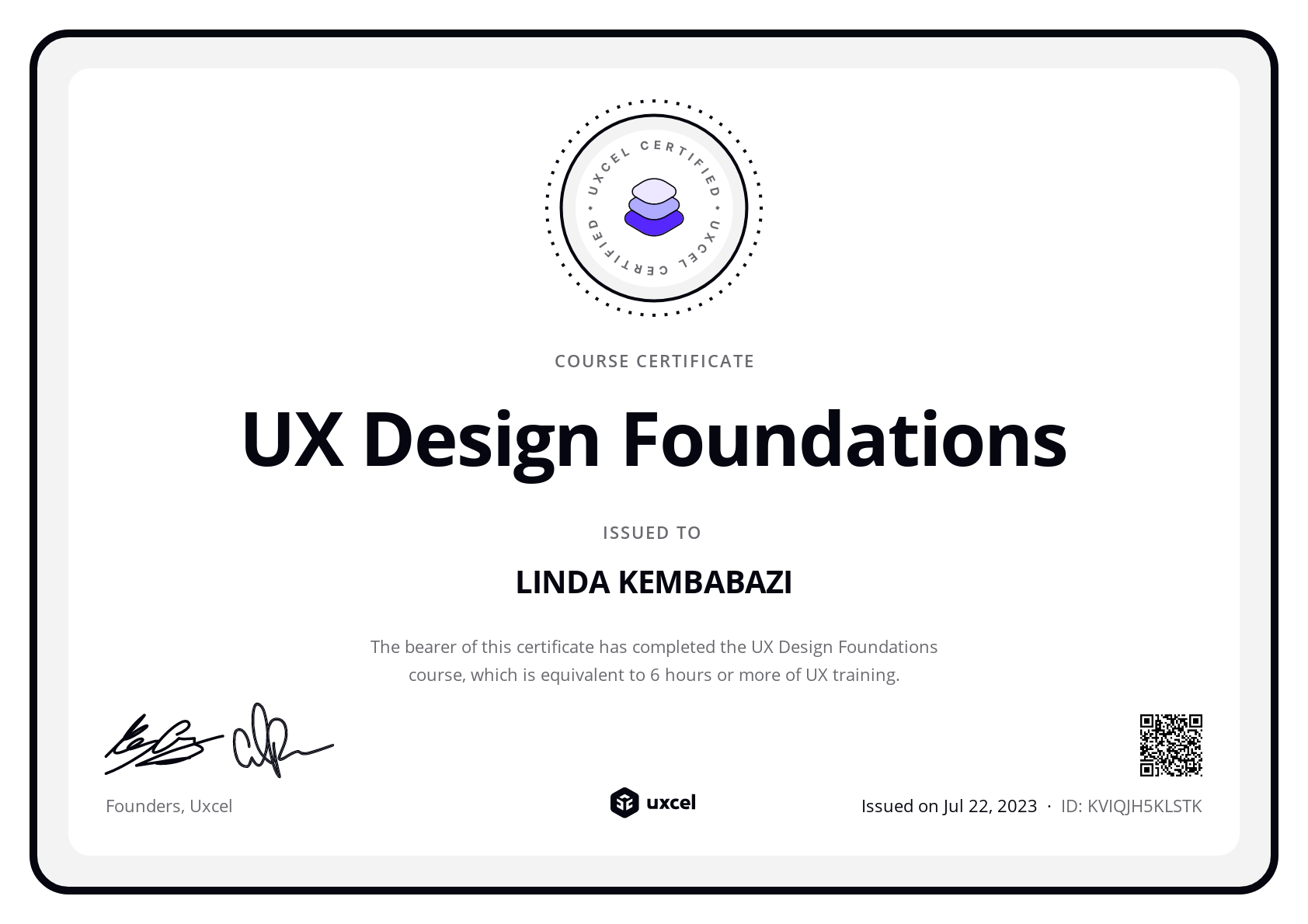 LINDA KEMBABAZI's certificate